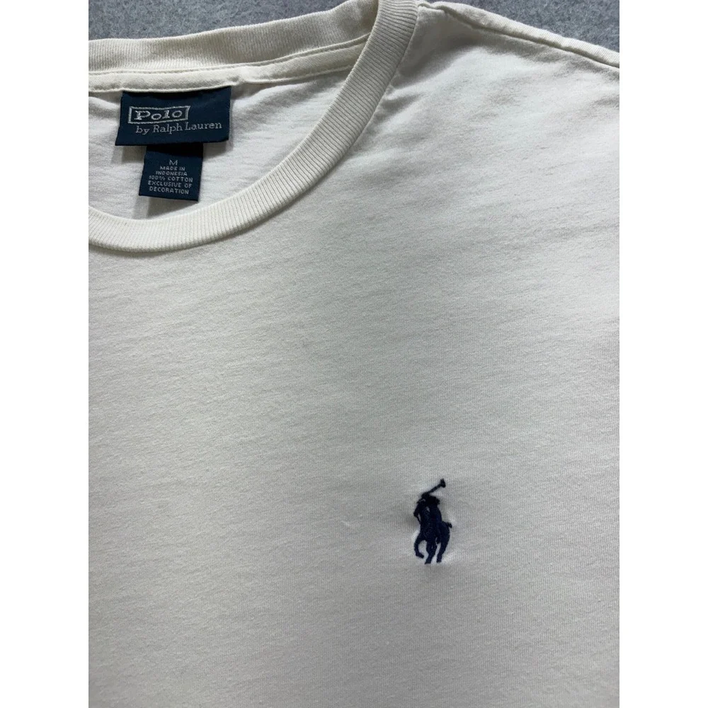 Polo Ralph Lauren Mens Long Sleeve T-Shirt Cream‎ Off-White Pony Logo Size M